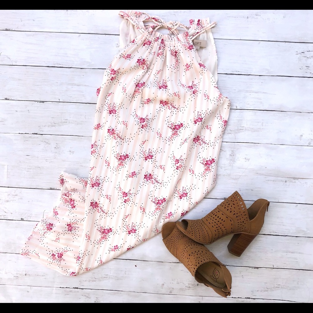 LOFT- Floral Dot Tie Back dress